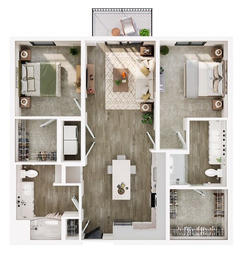 Floor plan for 2 beds, 2 baths, 1105 sqft